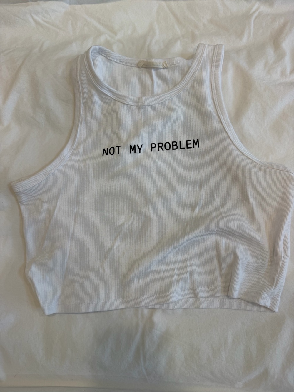 Primark White Ribbed Tank Top with Blue Logo Detail